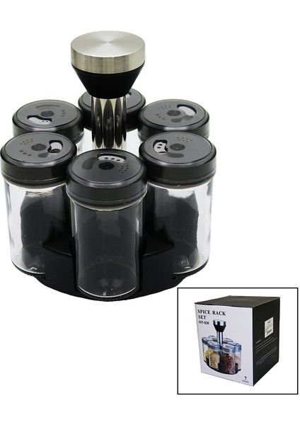 Özel 6 Parça Yuvarlak Cam - Plasti̇k Kapak Tuluk - Baharatlik Döner Standli (4172) Fırsat!!! fiyatları