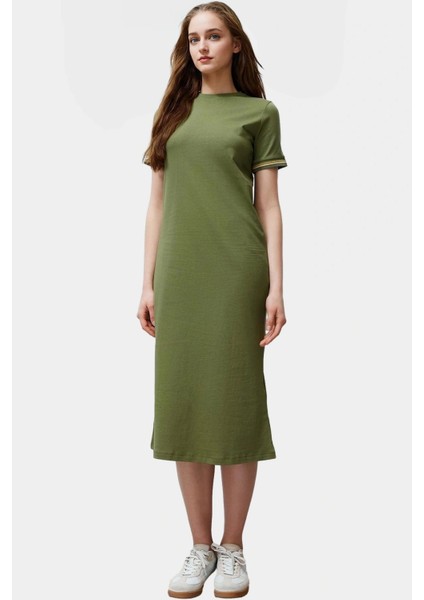 Kadın Bisiklet Yaka Örme Midi Elbise Rahat Kalıp Polyester Pamuk Günlük Özenle Seçilmiş Özel Tasarım