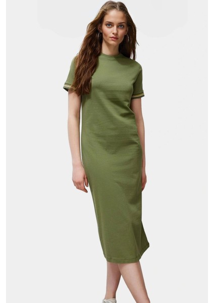 Kadın Bisiklet Yaka Örme Midi Elbise Rahat Kalıp Polyester Pamuk Günlük Özenle Seçilmiş Özel Tasarım fiyatları