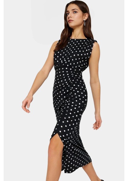 Maxi Elbise Puantiyeli Desenli Esnek Örme Bodycon Kalıp Günlük Stil Konforlu Kesim modelleri
