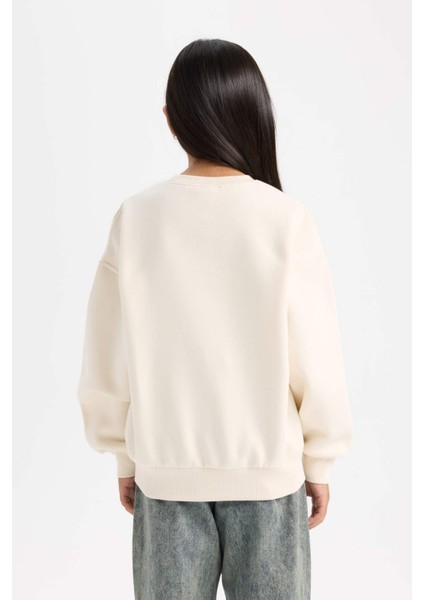 Kız Çocuk Relax Fit Bisiklet Yaka Baskılı Sweatshirt D7055A824WN