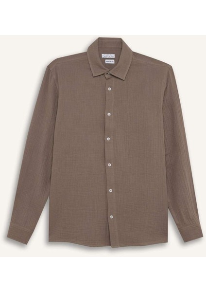 %100 Pamuk Regular Fit Polo Yaka Müslin Uzun Kollu Gömlek W7832AZ25SP