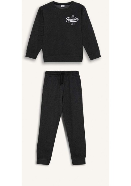Erkek Çocuk 2'li Takım Baskılı Sweatshirt Beli Lastikli Eşofman Altı D7869A8NS