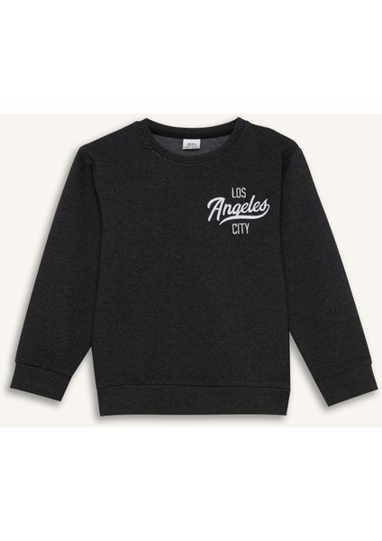 Erkek Çocuk 2'li Takım Baskılı Sweatshirt Beli Lastikli Eşofman Altı D7869A8NS