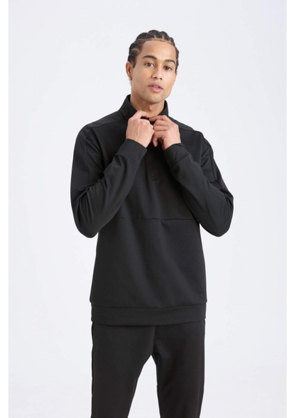 DeFacto Fit Standart Fit Dik Yaka Fermuarlı Skuba Dalgıç Kumaş Sporcu Sweatshirt D7305AX25SP