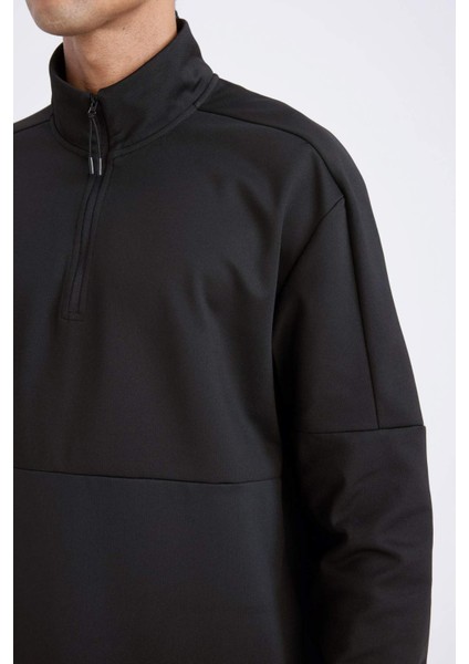 DeFacto Fit Standart Fit Dik Yaka Fermuarlı Skuba Dalgıç Kumaş Sporcu Sweatshirt D7305AX25SP