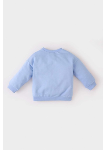 Kız Bebek Bisiklet Yaka Baskılı İçi Yumuşak Tüylü Sweatshirt D7871A525SP