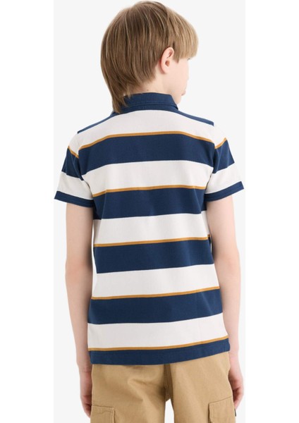 Erkek Çocuk Polo Yaka Çizgili Pike Kısa Kollu Tişört D7826A825SM