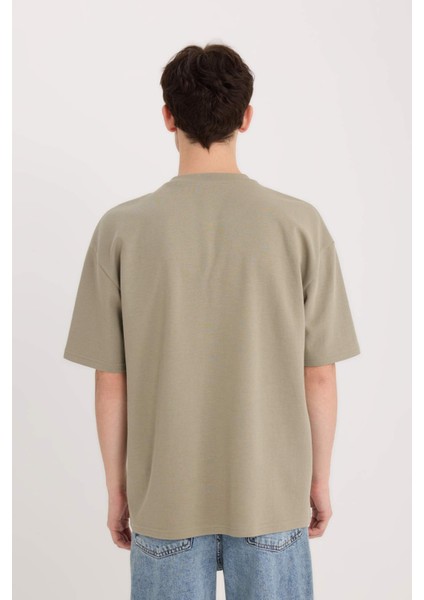 Oversize Geniş Kalıp Ütü Gerektirmeyen Bisiklet Yaka Kısa Kollu Basic Düz Ağır Kumaş Tişört X3926AZ25SP