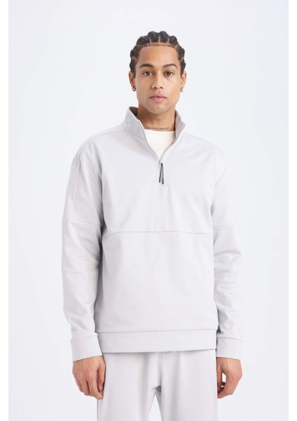 DefactoFit Standart Fit Dik Yaka Fermuarlı Skuba Dalgıç Kumaş Sporcu Sweatshirt D7305AX25SP