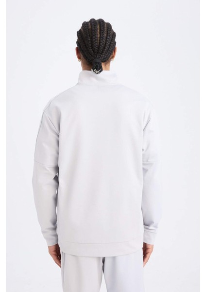 DefactoFit Standart Fit Dik Yaka Fermuarlı Skuba Dalgıç Kumaş Sporcu Sweatshirt D7305AX25SP