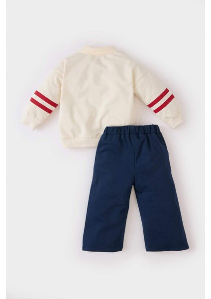 Kız Bebek 2'li Takım Polo Yaka Baskılı Sweatshirt Beli Lastikli Geniş Bol Paça Eşofman Altı D7874A525SP