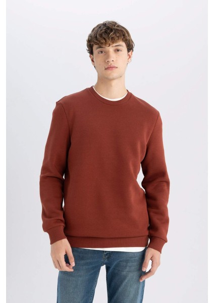 3 İplik Pamuklu Şardonlu İçi Polarlı Regular Fit Bisiklet Yaka Kalın Sweatshirt D7876AXNS