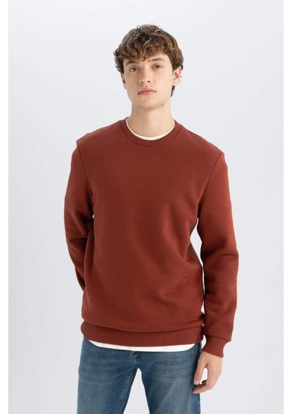 3 İplik Pamuklu Şardonlu İçi Polarlı Regular Fit Bisiklet Yaka Kalın Sweatshirt D7876AXNS