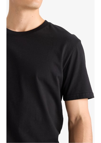%100 Pamuk New Regular Fit Bisiklet Yaka Basic Düz Kısa Kollu Siyah Tişört V7699AZ25SP