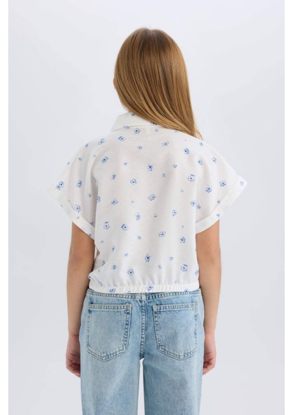 Kız Çocuk Crop Desenli Bağlama Detaylı Kısa Kollu Gömlek D7643A825SM