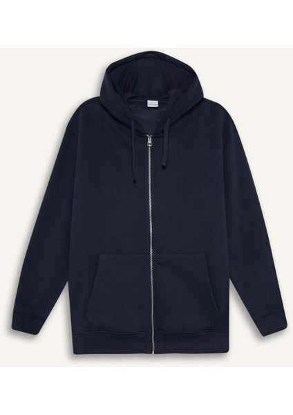 Comfort Fit Kapüşonlu İçi Yumuşak Tüylü Basic Düz Kalın Fermuarlı Sweatshirt D7599AX25SP