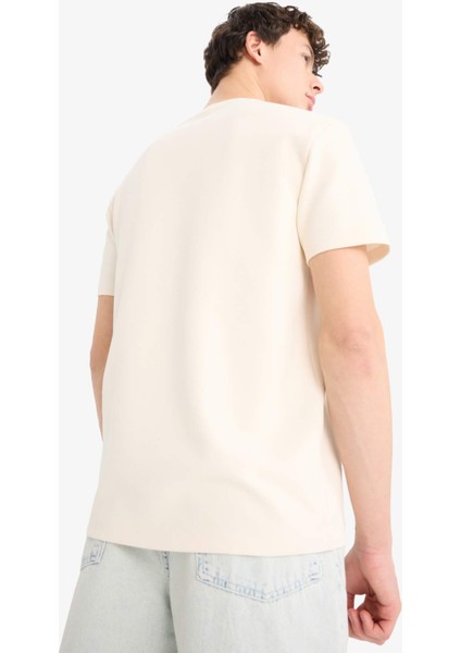 Regular Fit Bisiklet Yaka Dokulu Basic Düz Kısa Kollu Twill Tişört D7912AX25SP
