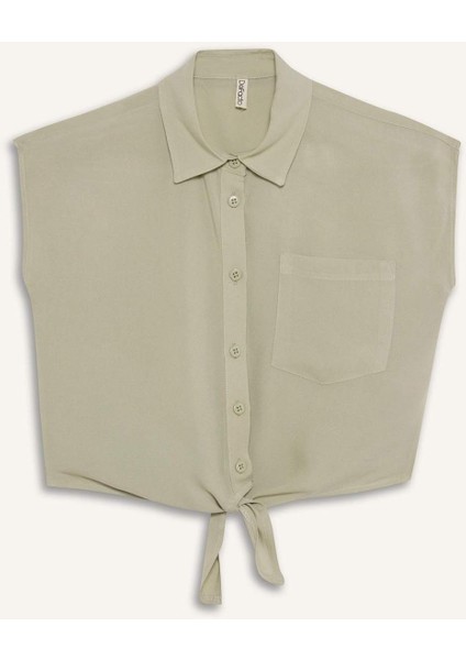 Kız Çocuk Crop Önden Bağlamalı Pamuklu Kısa Kollu Gömlek D7646A825SM