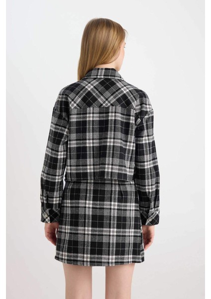 Coool Oversize Geniş Kalıp Crop Cepli Kalın Flanel Uzun Kollu Ceket Gömlek D7914AX24AU