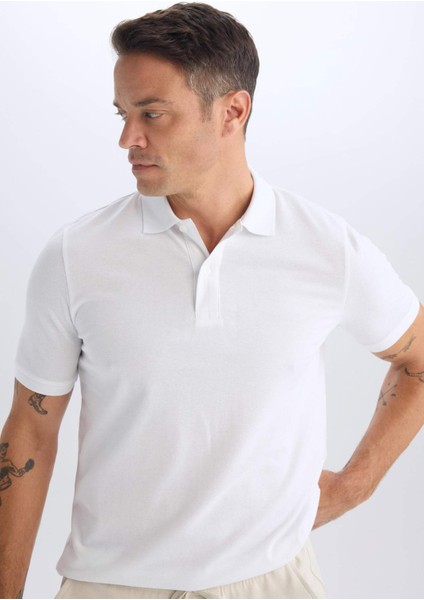 %100 Pamuk Regular Fit Polo Yaka Kısa Kollu Basic Düz Pike Kumaş Tişört C1293AX25SP