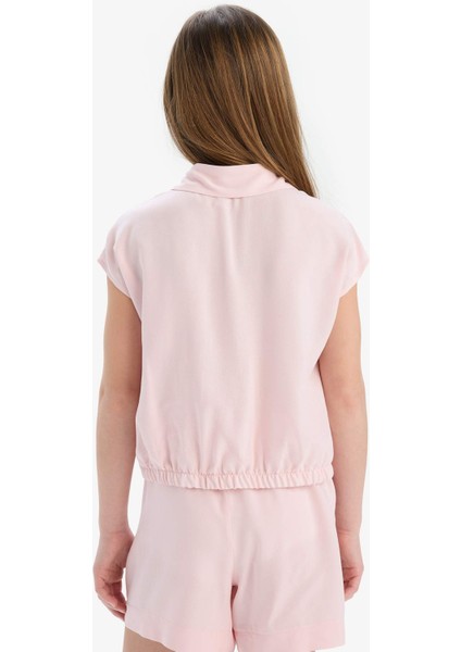 Kız Çocuk Cropped Fit Pamuklu Kısa Kollu Gömlek D7644A825SM