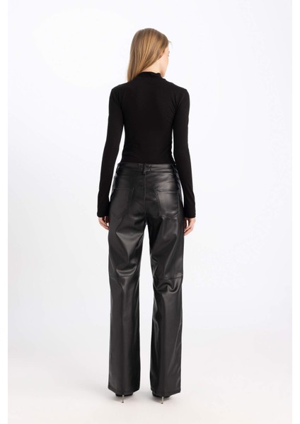 Coool Straight Fit Suni Deri Pantolon Yüksek Bel D8001AX24AU