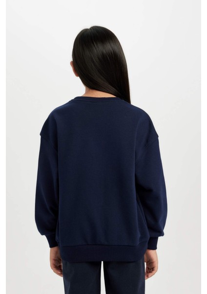 Kız Çocuk Relax Fit Bisiklet Yaka Baskılı Sweatshirt D6493A8NS