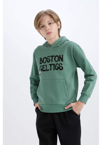 Erkek Çocuk NBA Boston Celtics Kapüşonlu İçi Yumuşak Tüylü Sırt Baskılı Sweatshirt D8020A824WN