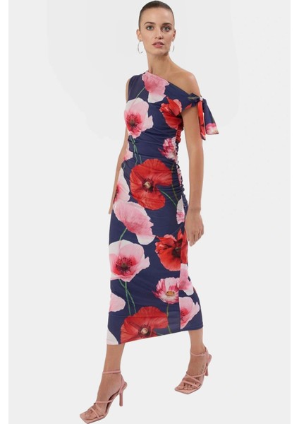 Vücuda Oturan Maxi Elbise Tek Omuz Asimetrik Yaka Polyester Kumaş Rahat Kullanım modelleri