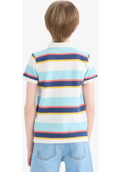 Erkek Çocuk Polo Yaka Çizgili Pike Kısa Kollu Tişört D7828A825SM