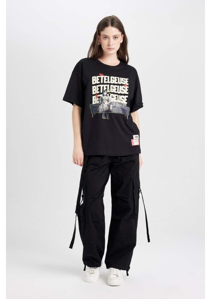 Coool Beetlejuice Oversize Geniş Kalıp Bisiklet Yaka Baskılı Kısa Kollu Tişört D8093AX24AU