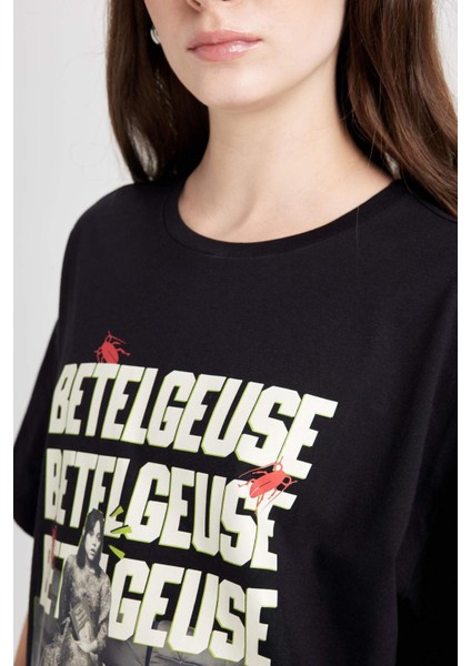 Coool Beetlejuice Oversize Geniş Kalıp Bisiklet Yaka Baskılı Kısa Kollu Tişört D8093AX24AU