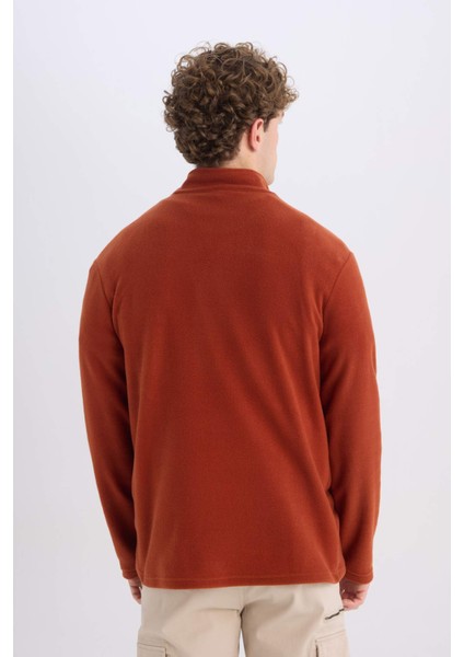 Turuncu Tüylenme Yapmayan Soğuk Geçirmez Regular Fit Dik Yaka Fermuarlı Polar Sweatshirt Y3996AZNS