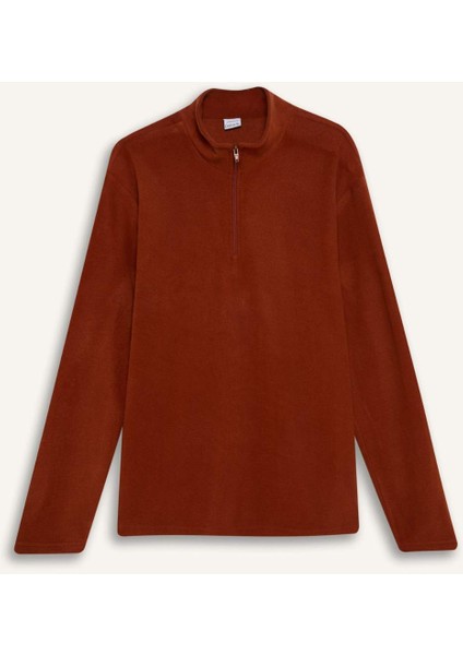 Turuncu Tüylenme Yapmayan Soğuk Geçirmez Regular Fit Dik Yaka Fermuarlı Polar Sweatshirt Y3996AZNS