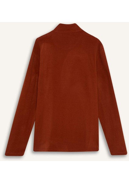 Turuncu Tüylenme Yapmayan Soğuk Geçirmez Regular Fit Dik Yaka Fermuarlı Polar Sweatshirt Y3996AZNS
