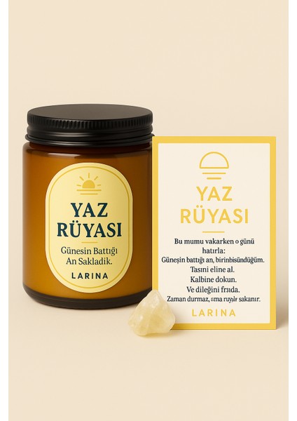 Larina Kristal Taşlı El Yapımı Aromaterapi Mum Seti (3’lü) | Gece Serinliği – Gündüz Düşü – Yaz Rüyası | Kokulu Meditasyon ve Enerji Temalı Mumlar