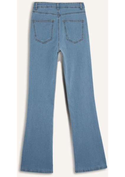 Slim Flare Yüksek Bel Düz Paça Uzun Jean Kar Yıkamalı Pantolon D7973AX25SP