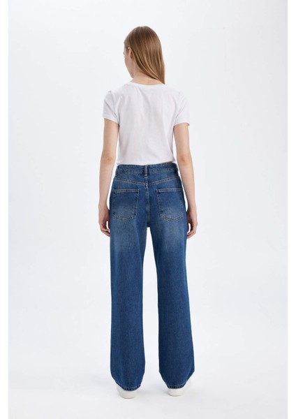 90's Wide Leg Yüksek Bel Uzun Jean Yıkamalı Pantolon D8153AX24WN