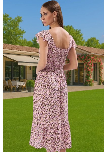 A Kesim Midi Boy Shally Dokuma Viskoz Elbise Kare Yaka Mükemmel Uyum Özenle Seçilmiş Uzun Ömürlü modelleri