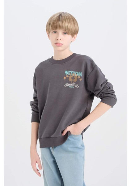 Erkek Çocuk Oversize Geniş Kalıp Bisiklet Yaka Sırt Baskılı Sweatshirt D8497A825SP