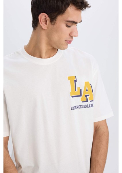 Fit Nba Los Angeles Lakers Oversize Geniş Kalıp Bisiklet Yaka Kısa Kollu Tişört B3894AX25SP