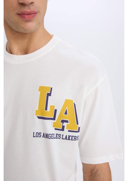 Fit Nba Los Angeles Lakers Oversize Geniş Kalıp Bisiklet Yaka Kısa Kollu Tişört B3894AX25SP