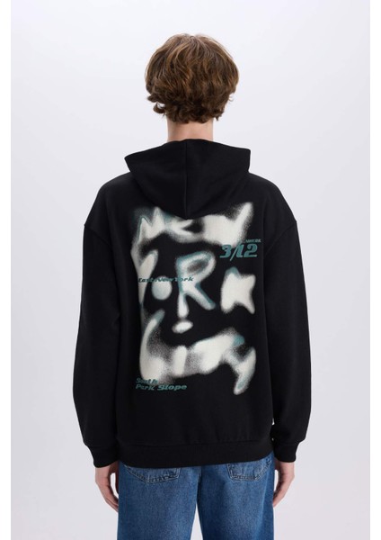 Boxy Fit Kapüşonlu Sırt Baskılı Sweatshirt D8021AX25SP