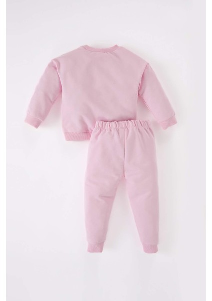 Kız Bebek 2'li Takım Bisiklet Yaka Çiçek Baskılı Sweatshirt Beli Lastikli Eşofman Altı C2504A525SP