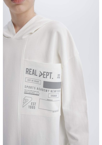 Erkek Çocuk Oversize Geniş Kalıp Kapüşonlu Baskılı Sweatshirt