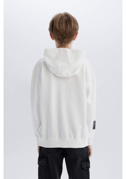 Erkek Çocuk Oversize Geniş Kalıp Kapüşonlu Baskılı Sweatshirt