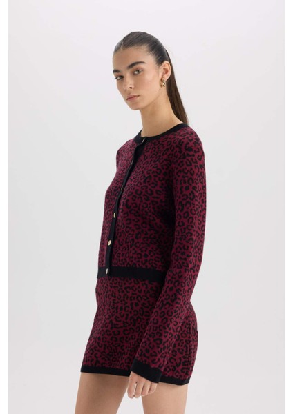 Regular Fit Bisiklet Yaka Leopar Desenli Düğmeli Triko Hırka D8510AX24WN modelleri