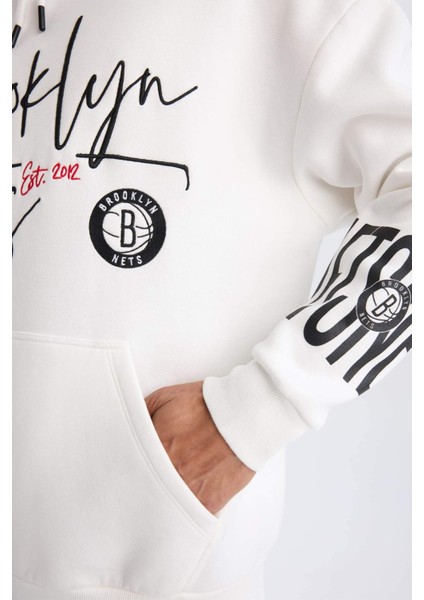 DeFacto Fit NBA Brooklyn Nets Oversize Geniş Kalıp Kapüşonlu Kalın Sporcu Sweatshirt D8513AX25SP