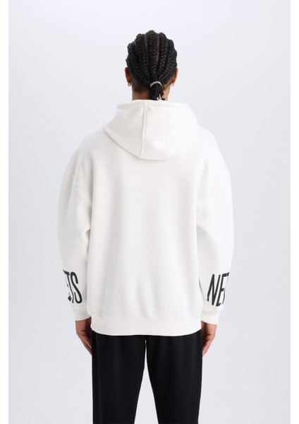 DeFacto Fit NBA Brooklyn Nets Oversize Geniş Kalıp Kapüşonlu Kalın Sporcu Sweatshirt D8513AX25SP